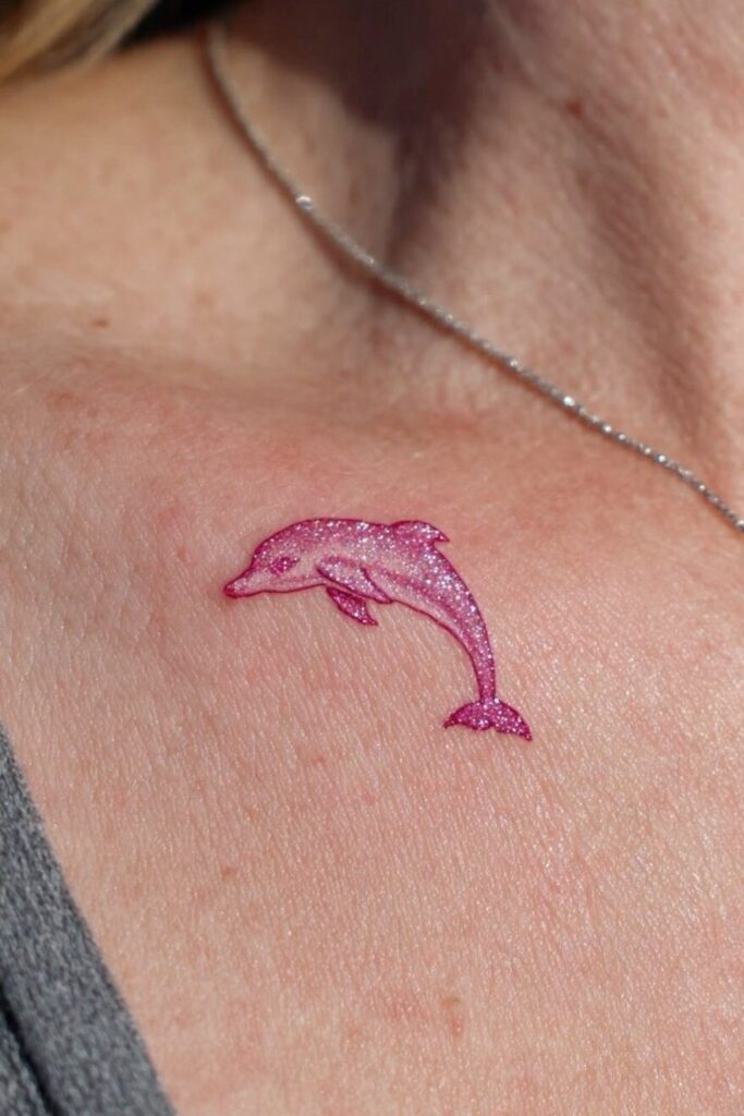 IMG_1897 Tatouage de dauphin rose avec des paillettes
